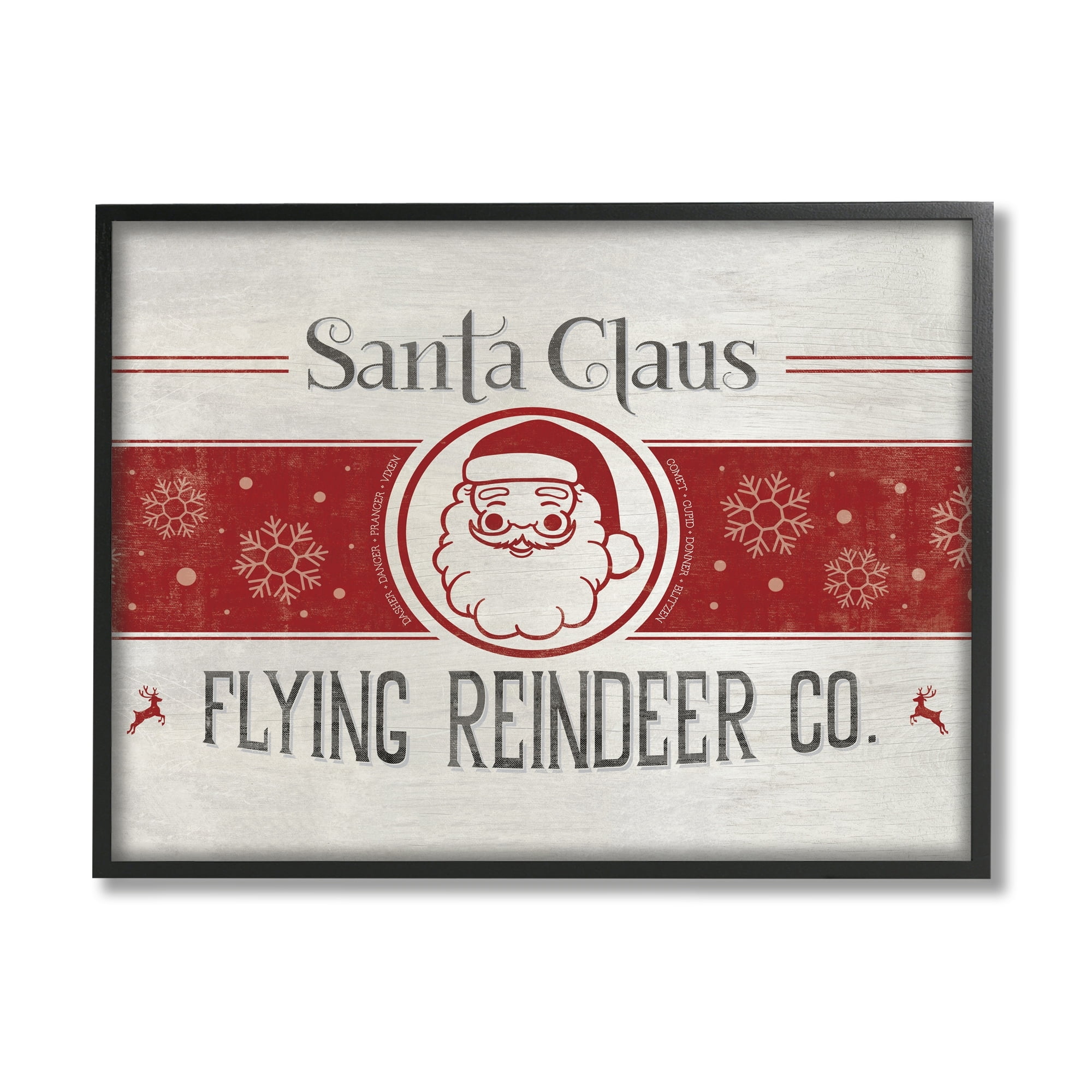 Playful Santa Claus Sign Red Striped Snowflake Design Holiday Graphic Art Framed Art Print Wall Art