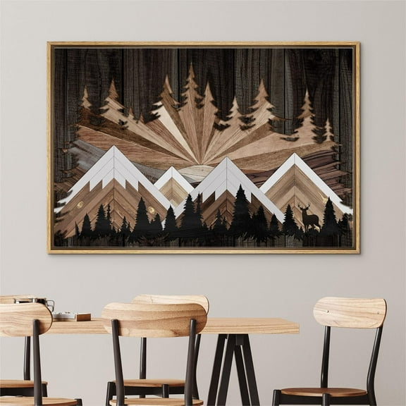 PixonSign Framed Wall Art Wood Panel Snowy Mountains Nature Wilderness Modern Art Country/Farmhouse Rustic Multicolor Canvas Prints Fine Art for Bedroom, Office -