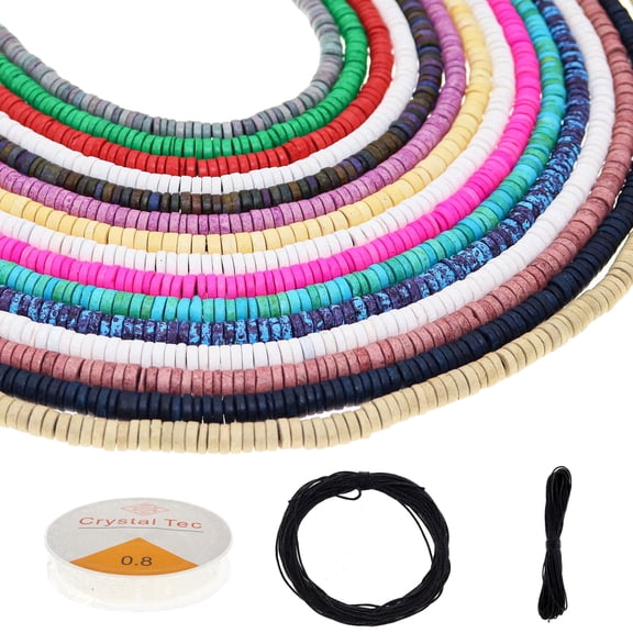 Fun-Weevz 2500 Pcs Round Heishi Beads for Jewelry Making Adults, 15 Flat Ceramic Clay Bead Strands in Assorted Colors