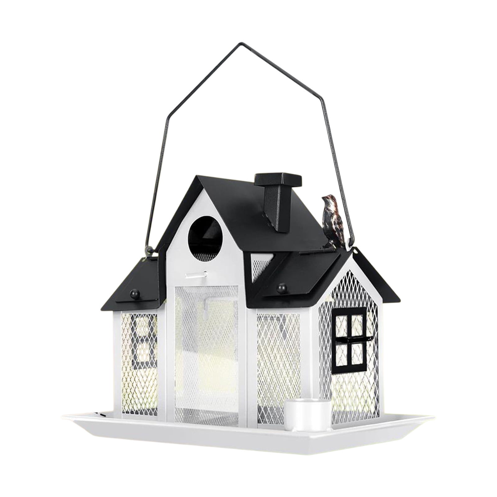 Kraoden Solar Light Metal Hummingbird Feeder Iron Garden Bird Feeder with Solar Light Weatherproof Hummingbird Feeder Outdoor