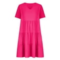 thumbnail image 5 of Meichang Summer Dresses for Women 2025 V Neck Short Sleeve Cotton Linen Dress Ruffle Tiered Midi Dresses A-Line Loose Fit Flowy Beach Dress, 5 of 8