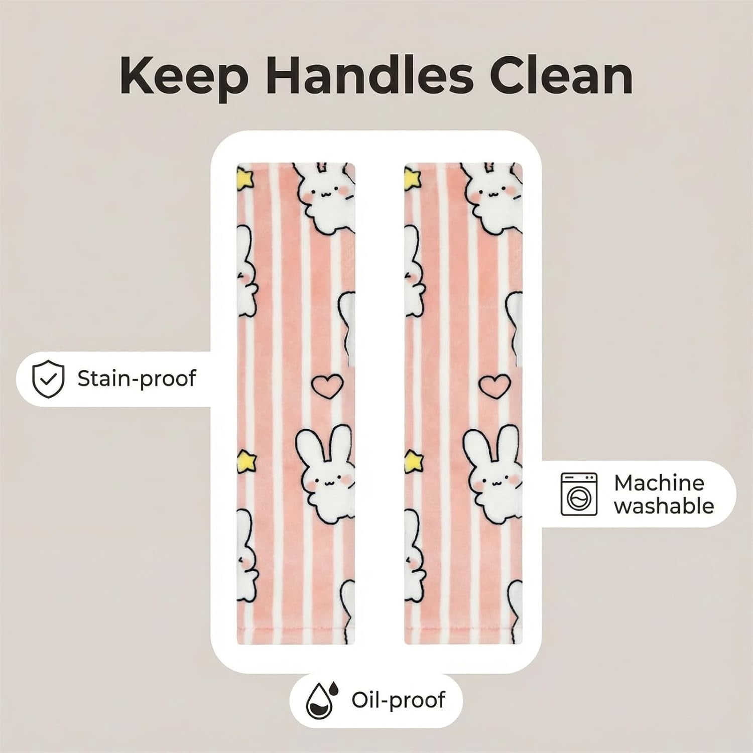 JJEAN-Refrigerator Door Handle Covers Washable Keep Appliance Clean for Fridge Microwave Stove Oven Catch All Stains Dust Dirty Fingerprint, Removable Refrigerator Handle Covers Set of 2 (Pink Rabbit