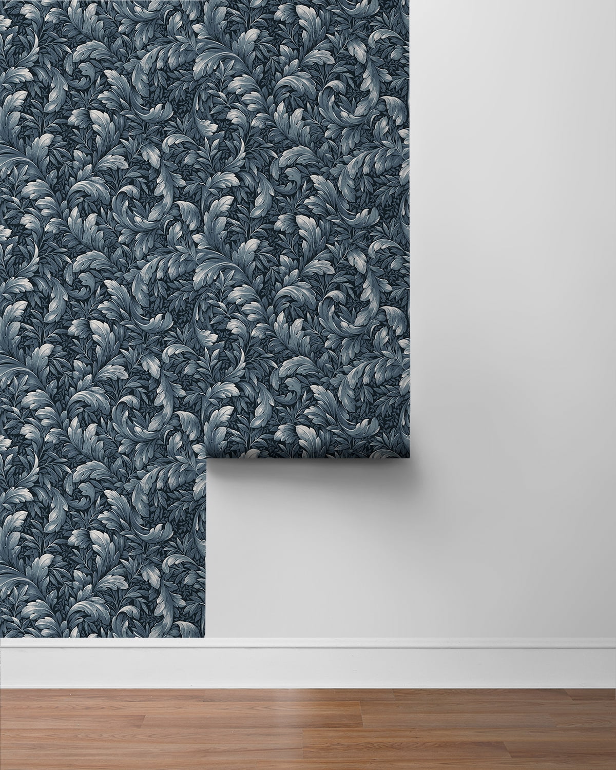 NextWall Navy Blue Acanthus Trail Peel and Stick Wallpaper