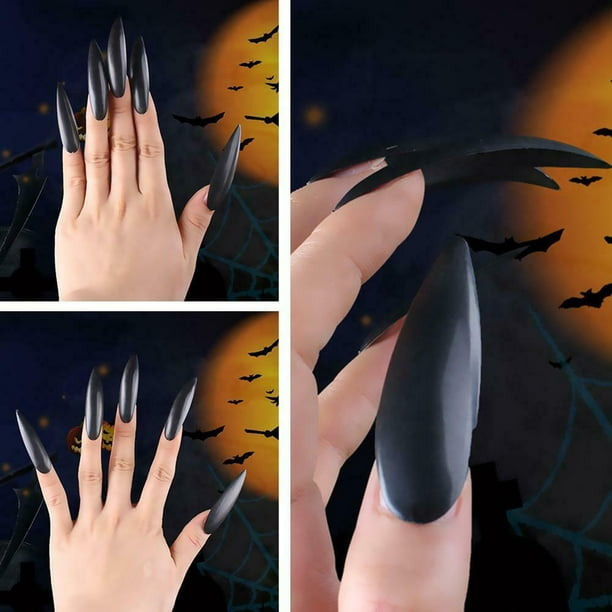 Puntas De Uñas Postizas De Bruja 10 Piezas Puntas De Uñas Postizas De Bruja De Halloween Zombie Cosplay Cubierta Completa Uñas De Estilete Uñas Artificiales ANGGREK Witch False Nail Tips