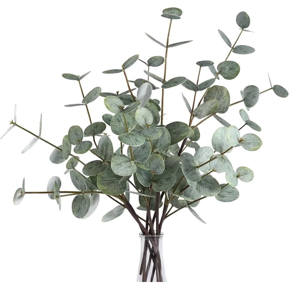 Pakyozj 6pcs Real Touch Artificial Faux Eucalyptus Stems Dual-Sided Lifelike Leaves Fake Eucalyptus Greenery Plants for Wedding Flower Arrangement Centerpiece Bouquet Home Office Decor