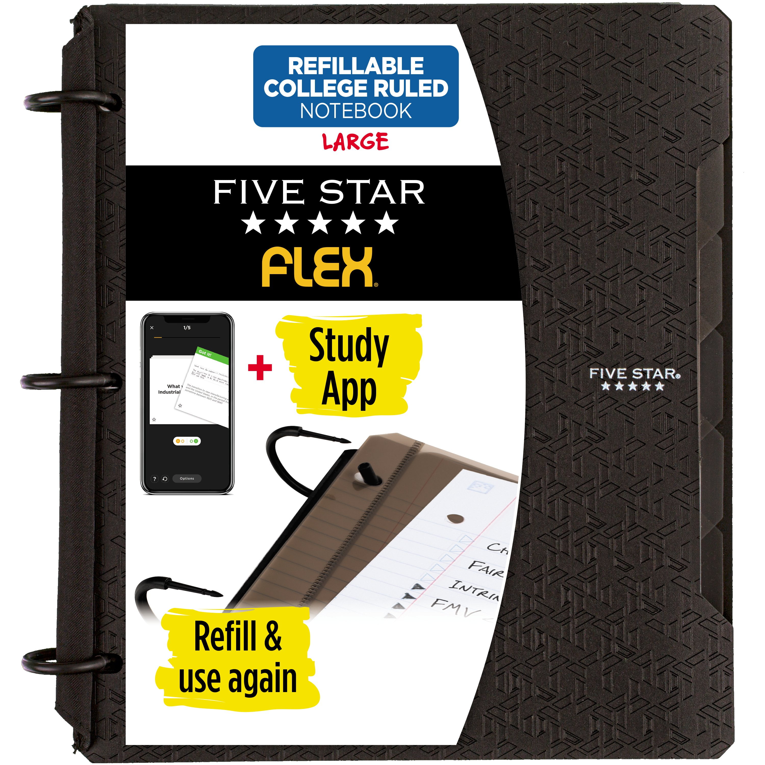 (3 pack) Five Star Flex 1 Refillable Notebook Black - Hot Deals
