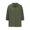 thumbnail image 4 of BVOFAR Cotton Linen Shirts for Women Casual Lapel Collar Button Down Shirts Summer 3/4 Length Sleeve Curved Hem T-Shirts Loose Solid Color Daily Blouses, 4 of 9