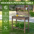 thumbnail image 3 of Outsunny Outdoor Potting Bench Table, Wooden Workstation with Sliding Tabletop, Storage Shelf and Dry Sink, for Greenhouse, Garden, Patio, Brown, 3 of 9