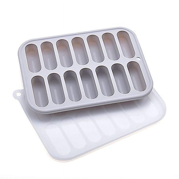 3x Bandeja de cubitos de hielo de silicona gris, molde para cubitos de hielo con tapas, molde para salchichas y perritos calientes, apto para lavavajillas y horno, adecuado para botellas de agua