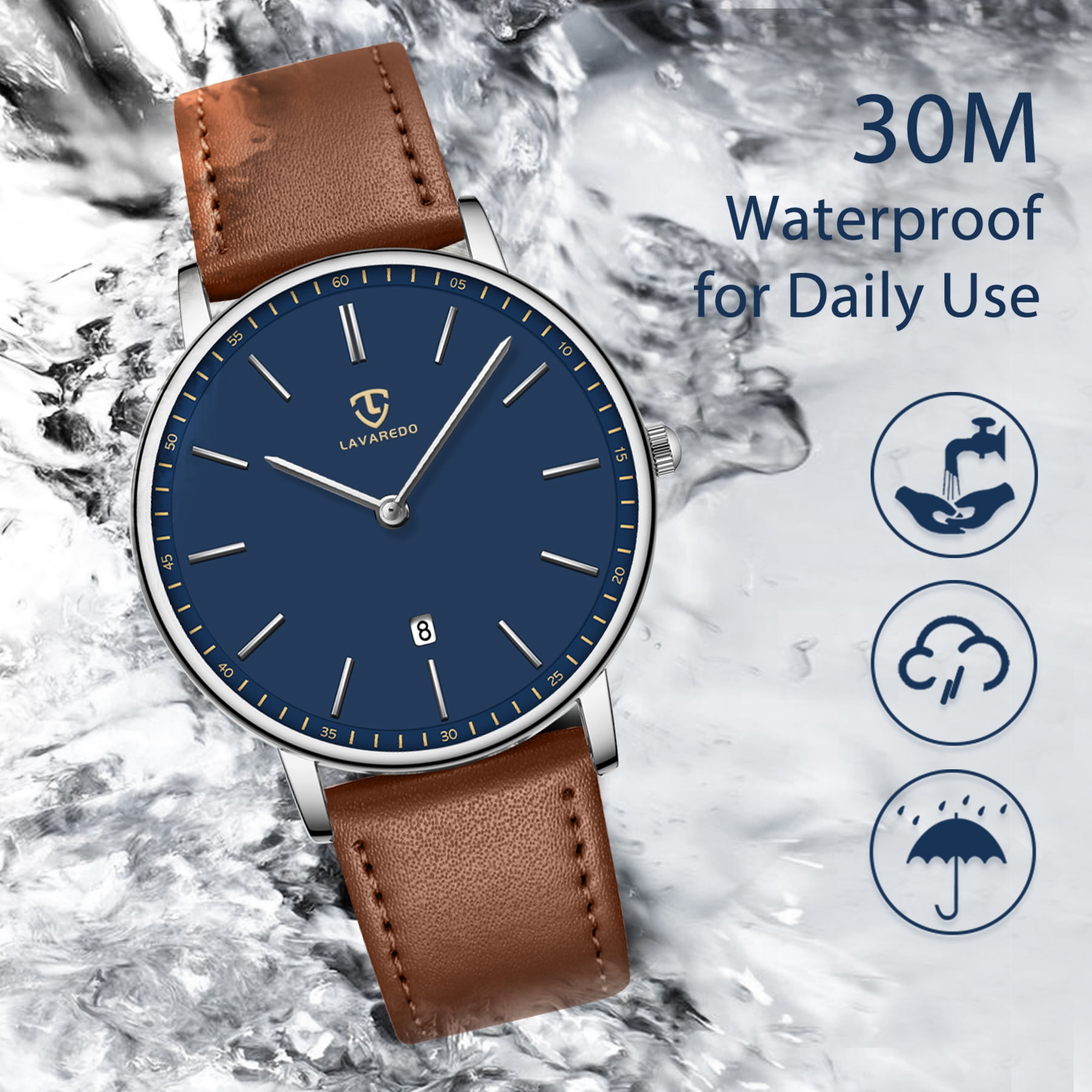 A ALPS Mens Watches Fashion Quartz Men's Watches Ultra Thin Minimalist Wristwatches with Leather Strap Gift for Man Father's Day Gifts