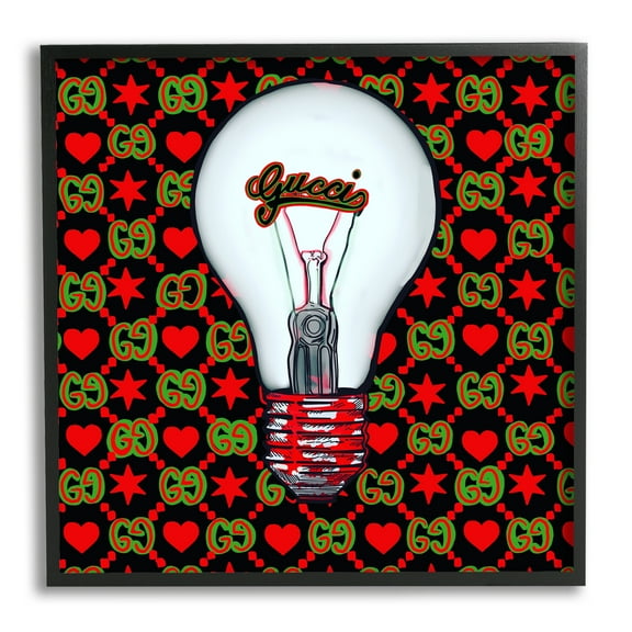 Stupell Industries Glam Brand Lightbulb Pattern Beauty & Fashion Painting Black Framed Art Print Wall Art, 12 x 12