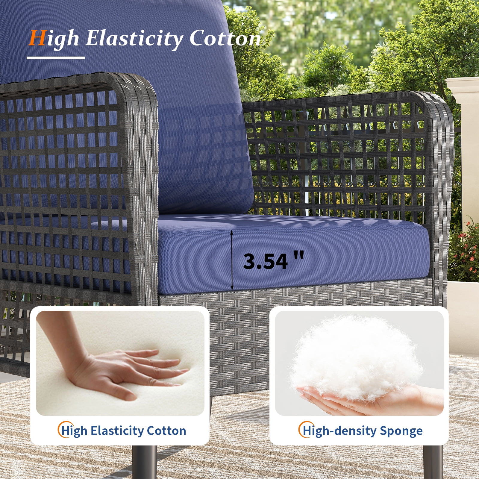 ELPOSUN 4 Pieces Patio Furniture Set, All-Weather Wicker Outdoor Furniture Set for Porch, Patio Conversation Set for Backyard, Balcony, Gray/Blue