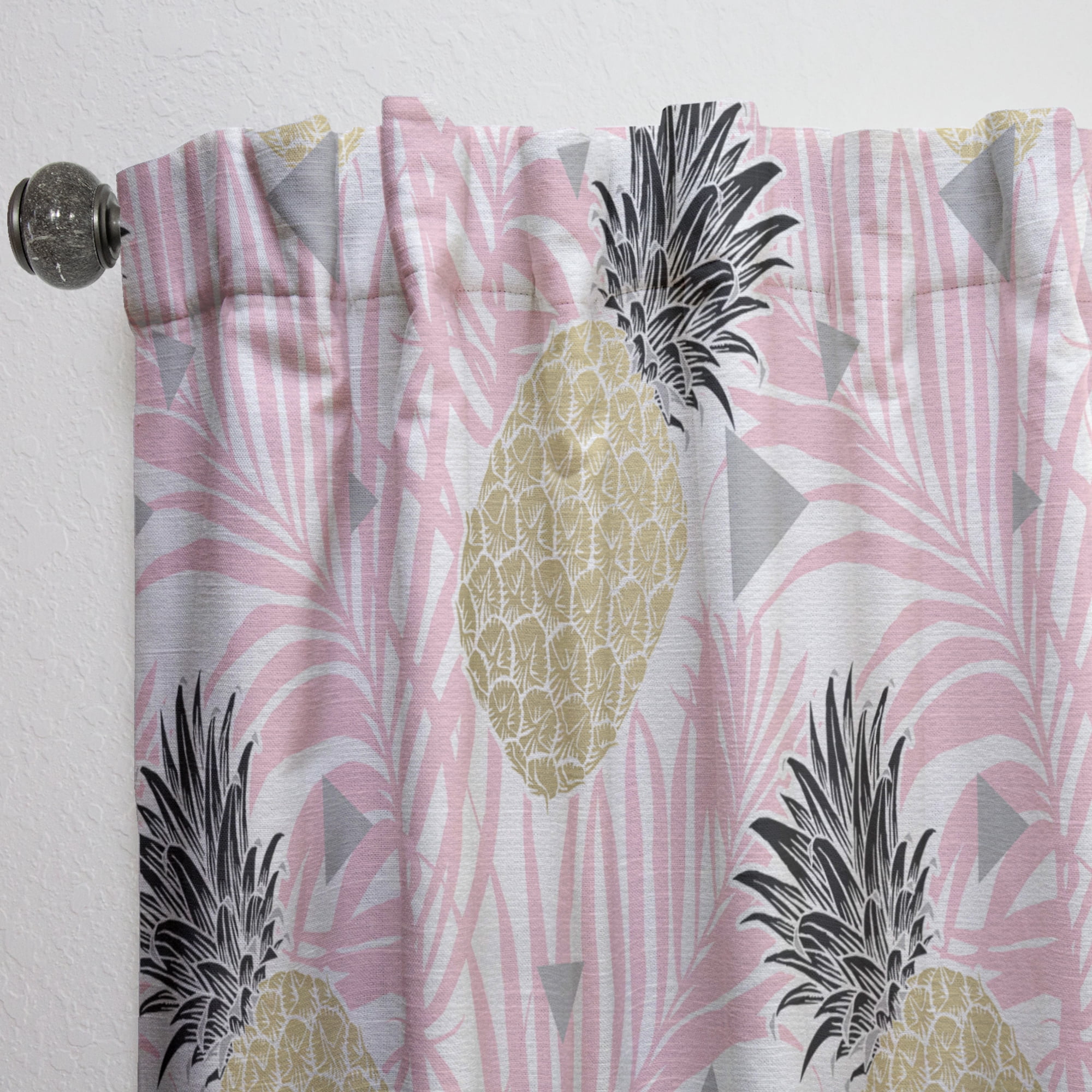 Designart 'Golden Pineapple With Pink Leaves' Mid-Century Modern Curtain Panel