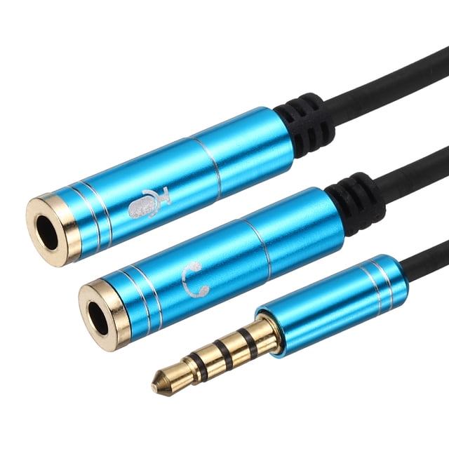 Divisor de cable de audio Uxcell, adaptador Y de macho de 3.5mm a dual hembra de 3.5mm para micrófono y jack de audio para PC, laptop, smartphone, 1ft, azul