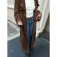 thumbnail image 6 of Women Suede Jackets Lapel Button Belted Outwear Vintage for Fall Winter Long Walking Coat Coffee M, 6 of 9