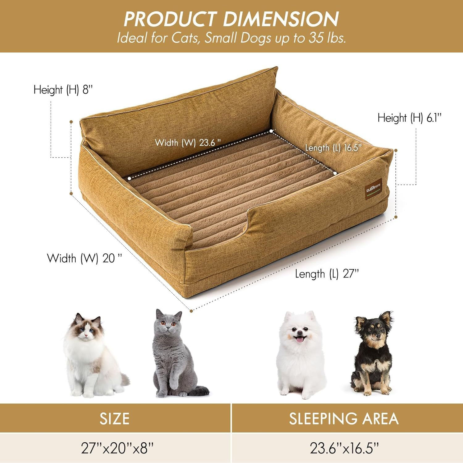 Comfort Orthopedic Dog Sofa Bed for Small Dogs and Cats – Washable Cover & Nonslip Bottom, Orthopedic Egg-Crate Foam Design