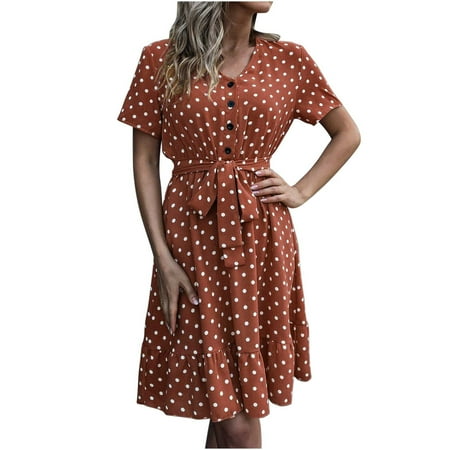 

Black Dresses for Women Womens Dresses Women s Summer Leisure V-Neck Short Sleeve Ruffle Hem Polka Dots Printed Bandage Dresses Maternity Dress Womens Tops Dressy Casual on Clearance Red L