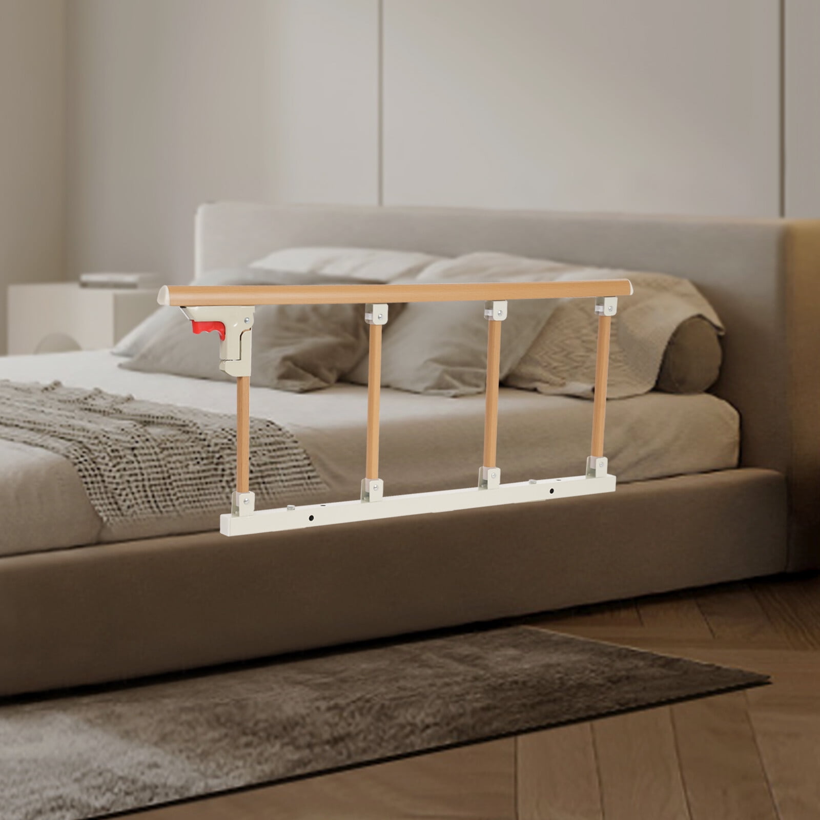 Bed Rail Assist Handle, Wood Grain Foldable Fall Prevention Safety Bed Guard Bar, Suitable for Home Mattresses 5-30cm Thick (Yellow Woodgrain Color)