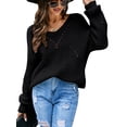 thumbnail image 1 of Camiseta mujer, Suéteres de punto para mujer Cuello en V Ahueca hacia fuera Suéteres de punto casual Abody  Negro/Grande, 1 of 7
