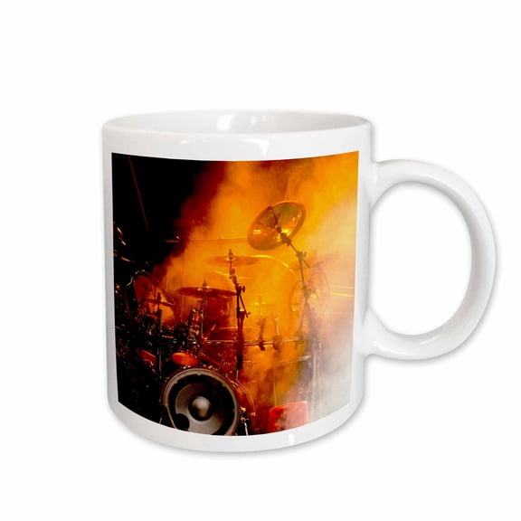 3drose, Drummer Orange Black Stage Music Musician Band, 15oz Mug