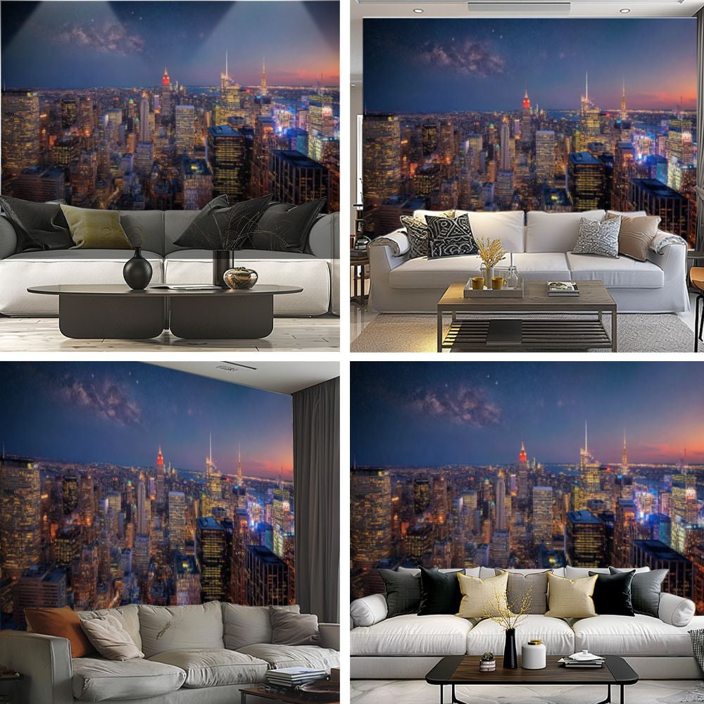 Peel and Stick Wallpaper New York City Skyline Night Stars Bright City Lights Modern Art Wall Mural Decor Self Adhesive and Removable 69in x 98in