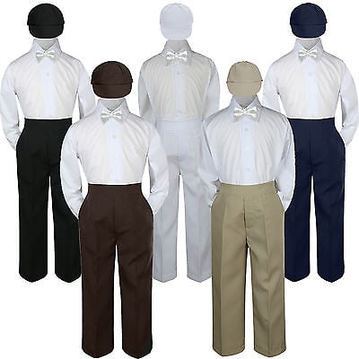 

4pc Boy Suit Set White Bow Tie Baby Toddler Kid Formal Hat Pants S-7 Wedding