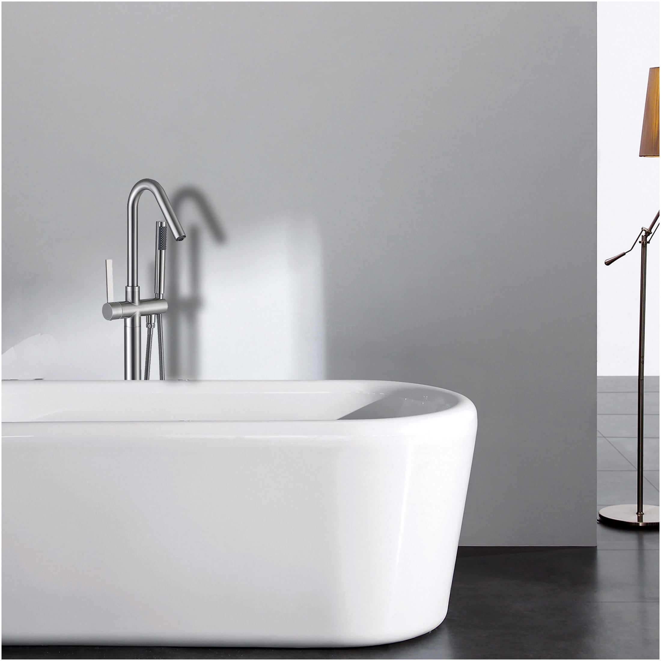 JERFIT Brushed Nickel Freestanding Bathtub Faucet with Hand Shower, 3.9 GPM High Flow Modern Tub Filler