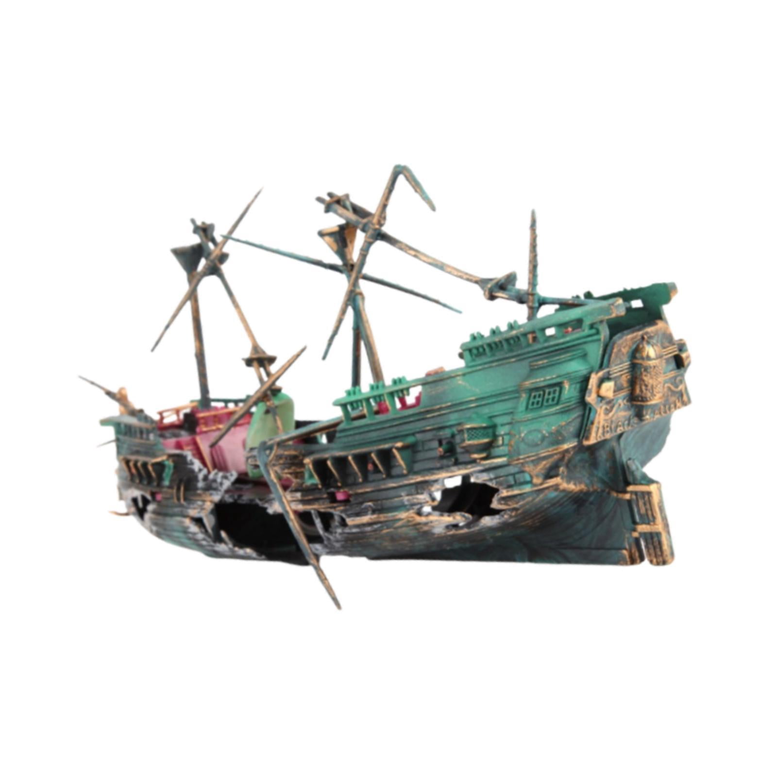 Bothyi Tank Ornament,Shipwreck Decoration,Resin Sunken Ship,Creative Treasure Chest,Aquarium Ornament for Freshwater Golden