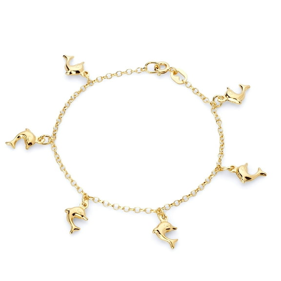 Wellingsale 14k Yellow Gold Polished Hanging Charm Bracelet - 7"