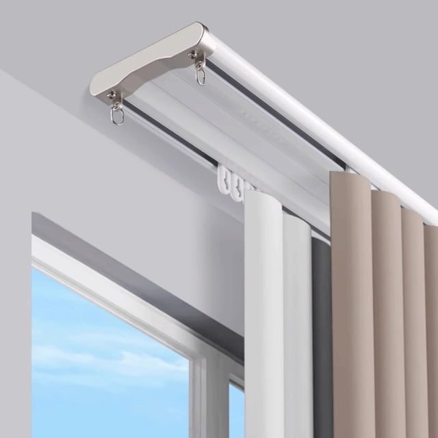Barras de cortinas habitación Sistema de Pista de Cortinas de Techo riel de cortina doble techo incl. material de fijación para divisores de ventanas