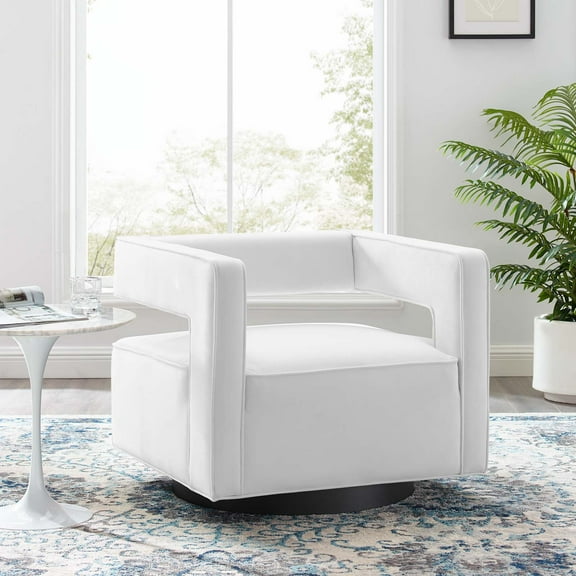 Modway Booth Performance Velvet  Performance Velvet Swivel Armchair in White
