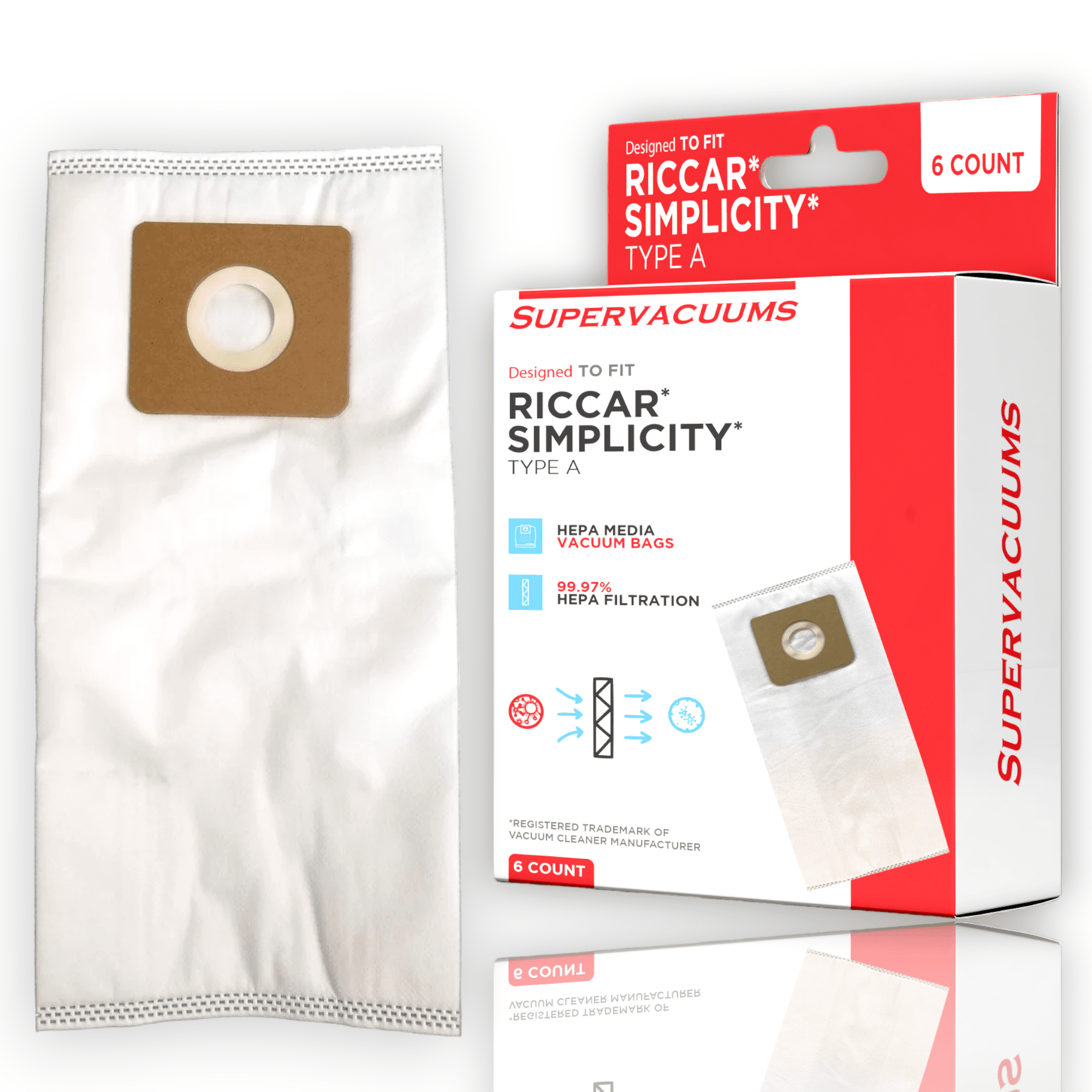 Supervacuums Deluxe HEPA Type A Vacuum Bags for Riccar Vibrance, 2000