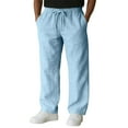 thumbnail image 2 of Dresfit Mens Lounge Pants Linen Wide Leg Pants Summer Uncuffed Big and Tall Drawstring Trousers Straight Leg Baggy Elastic Waist Yoga Vacation Loungewear Light Blue S, 2 of 9