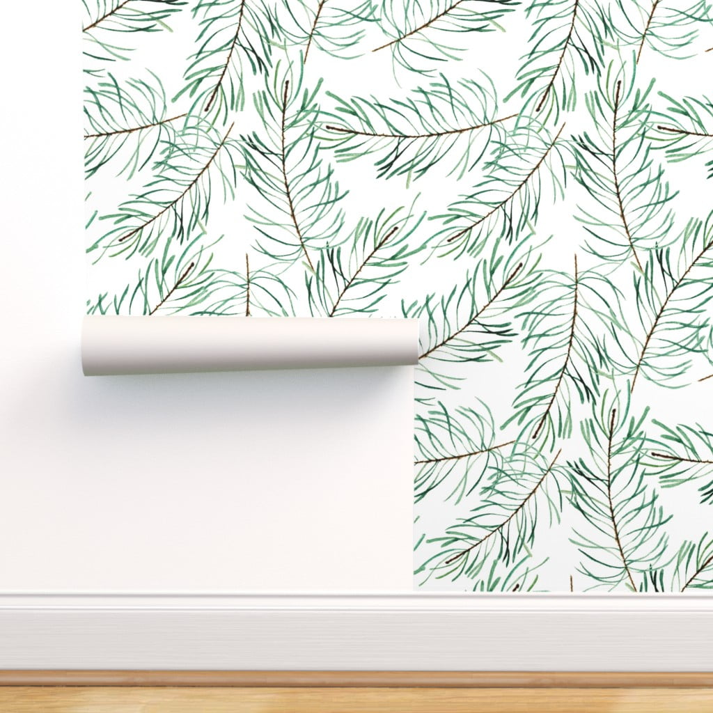 Peel & Stick Wallpaper 9ft x 2ft - Woodland Christmas Pine Tree Winter
