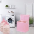 thumbnail image 2 of Cesta de ropa sencilla para el hogar doble con tapa, color rosa, 2 of 8