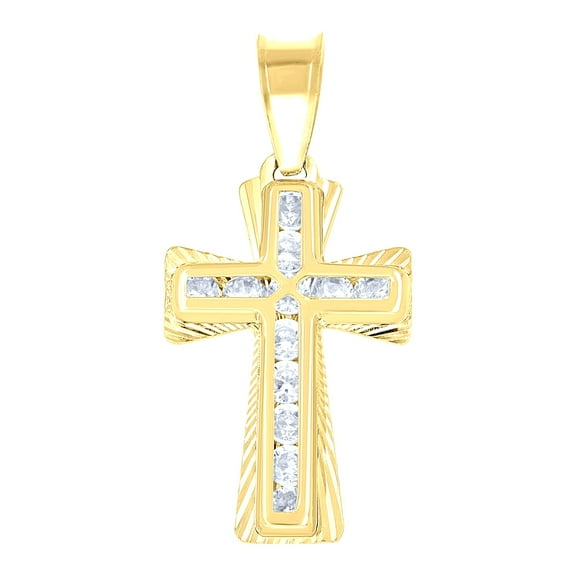 14k Yellow Gold Unisex Cz Diamond-cut Cross Religious Charm Pendant Pendant Necklace for Men Women