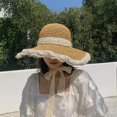 thumbnail image 4 of womens Straw Hats,womens Straw Hats for summer beach fashion boho,with chain strap lace Wide Brim sun hat Packable,Travel Bucket Hats caps Sunscreen Foldable,Floppy UV Hat Girls accessories Salvador sombreros de paja para mujer, 4 of 10