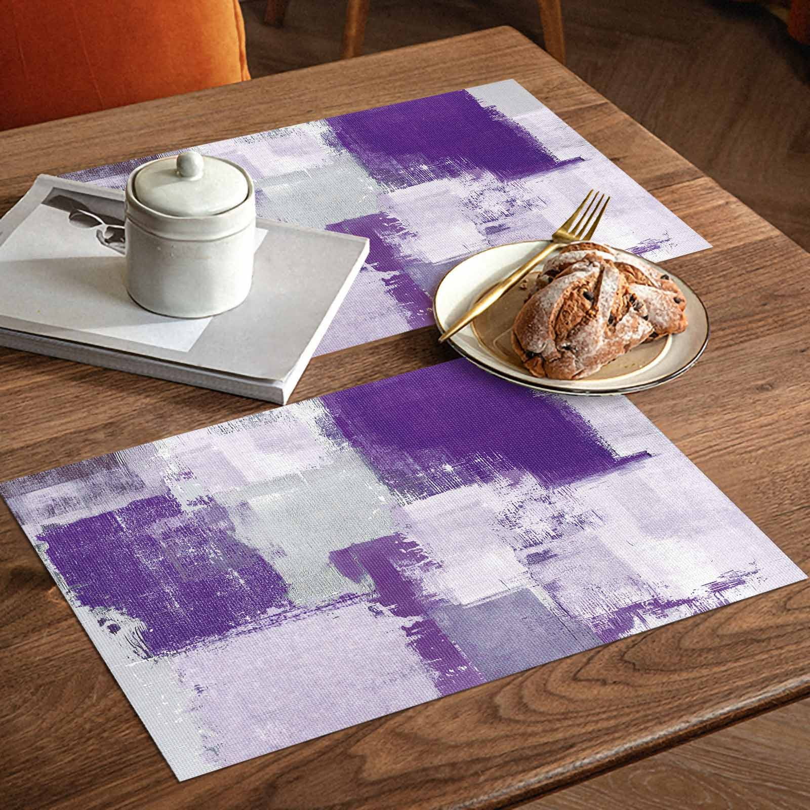 Placemats Set of 4, Purple Gray Block Placemats Set of 4, Abstract Art Tablemats Washable Placemat Table Decoration for Kitchen Table Dinner Party Home Decor Indoor Outdoor 13x19 Inch