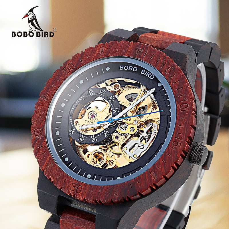 Fashion Men Mechanical Wooden Wristwatch Luxury Decorative Sport Watch Business Watch Birthday Christmas Gift with Gift Box