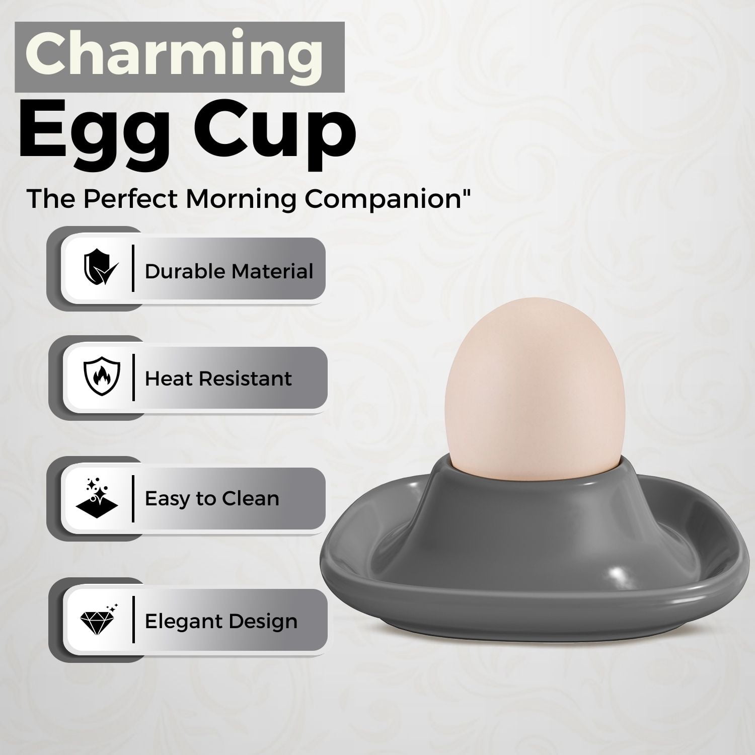 Ceramic Egg Cups Set of 6 Half Dozen Pack, Porcelain Hard Soft Boiled Egg Holder Keeper Container with Base, Stackable Serving Dish Plate Stand Serveware for Countertop Display Kitchen Home (Gray)