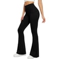 thumbnail image 2 of Women's Workout Flare Leggings High Waisted Tummy Control Yoga Pant Soft Solid Color Trousers with Pockets Black S, 2 of 6