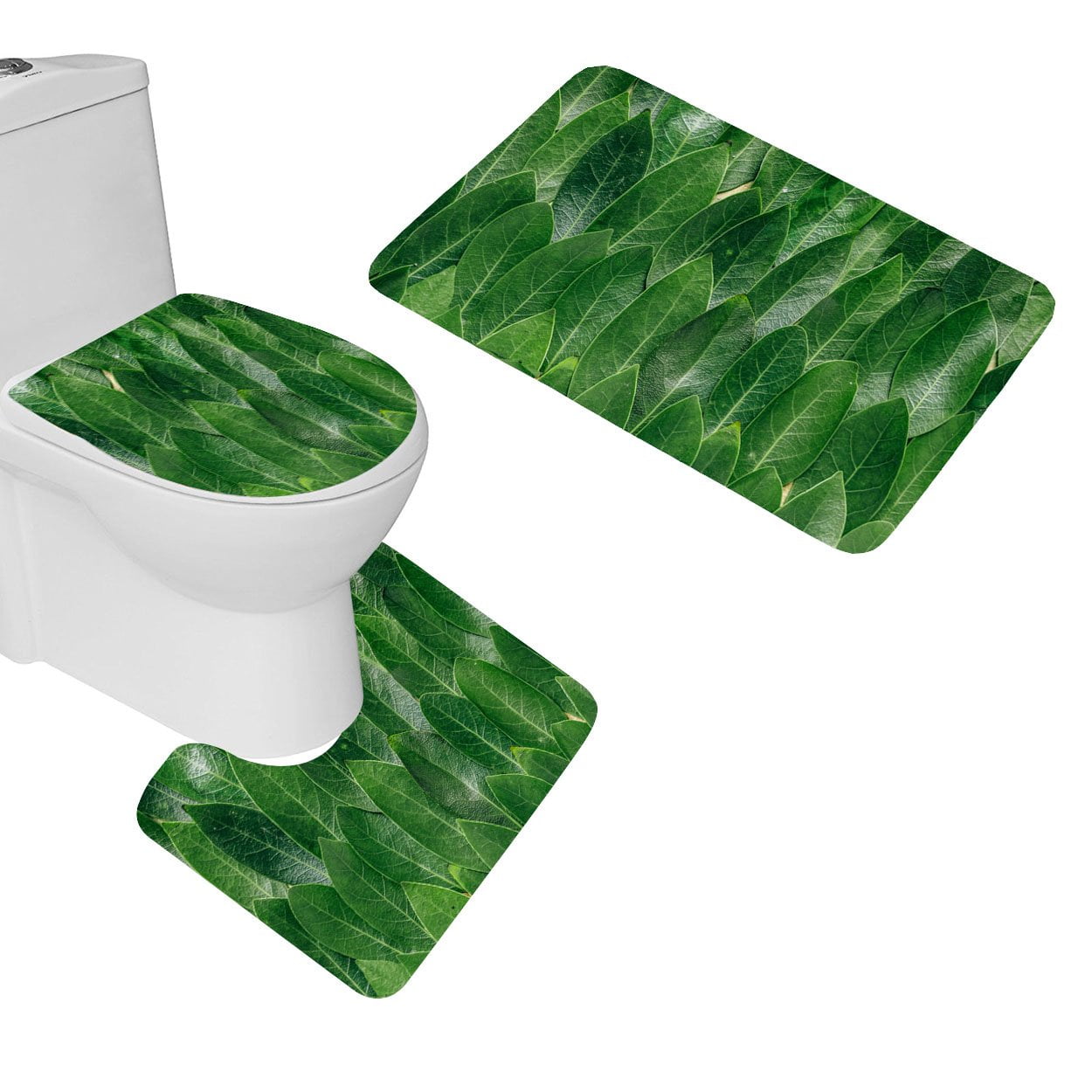 GOHAO Leaves Laurel Green 3 Piece Bathroom Rugs Set Bath Rug Contour
