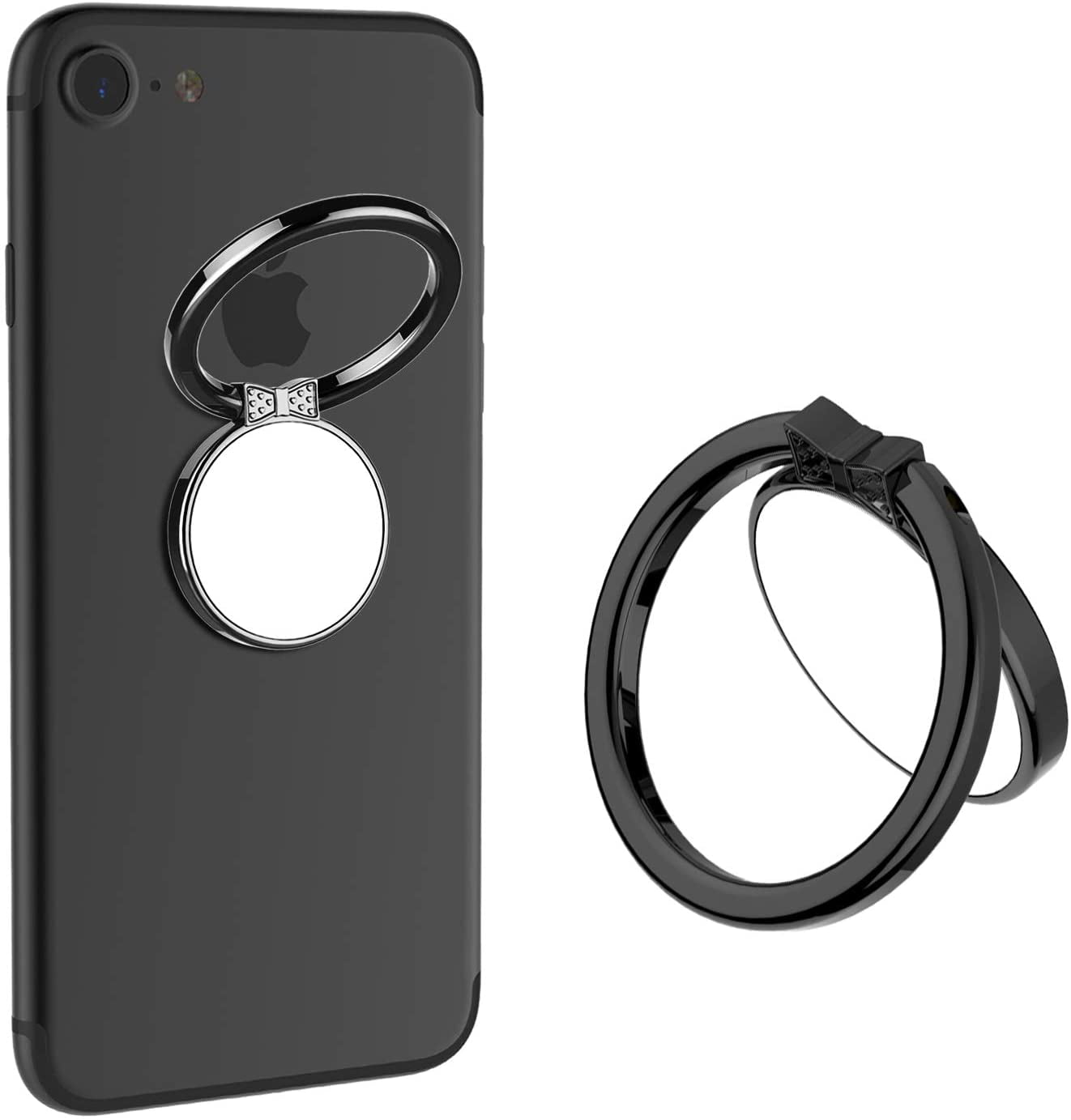 Cell Phone Ring Holder Phone Ring Grip Holder Adjustable 360° Rotation Finger Ring Stand for Smartphones Tablets Black