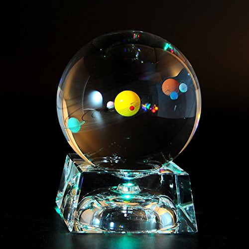 Clear Crystal Ball With Stand Galaxy Crystal Ball LED Night Light 3D Laser Solar System Glass Ball With Lighting Base Decorative Planets Miniatures Office Decoration Ornament Birthday Gift 