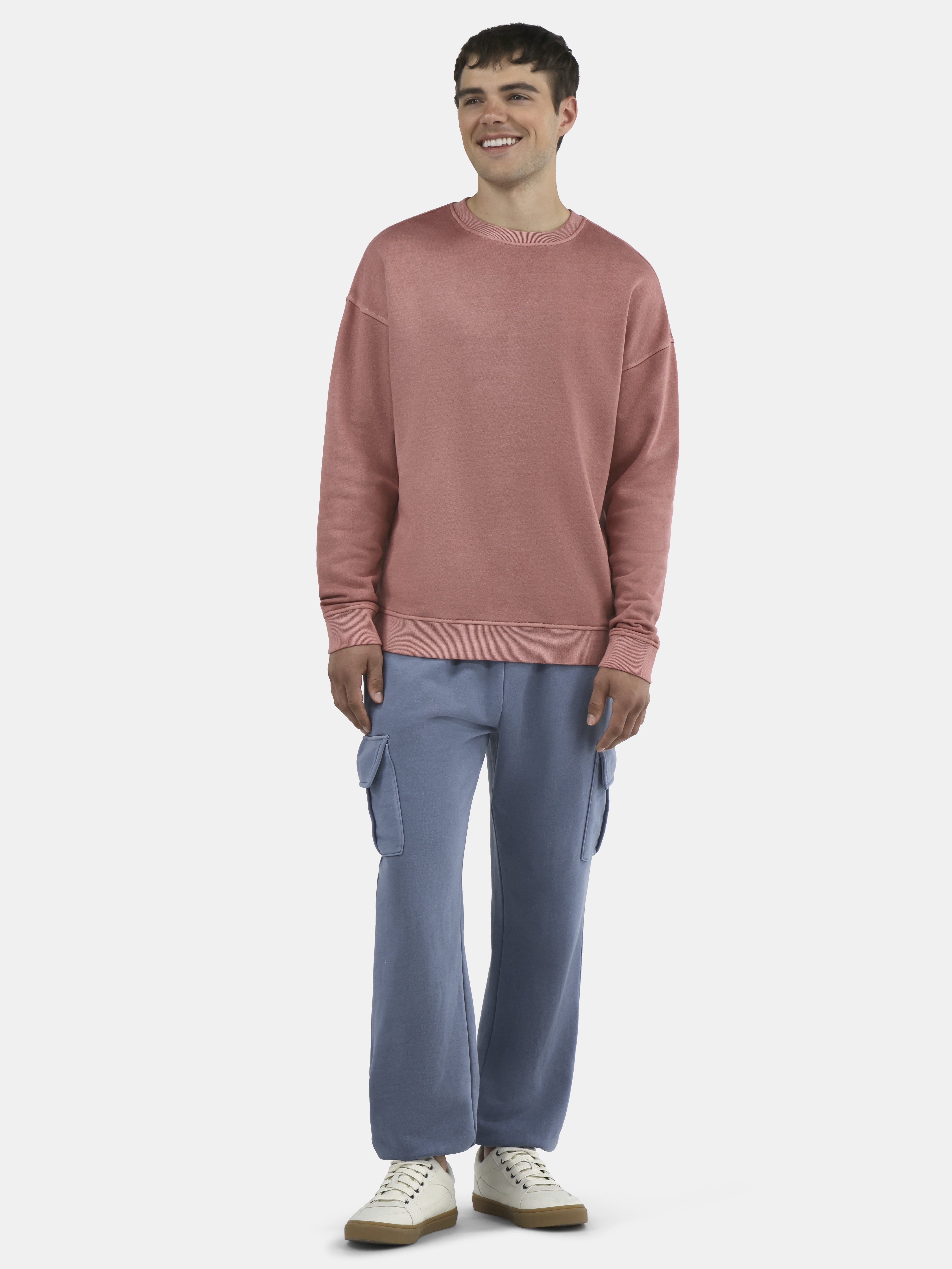 No Boundaries All Gender Fleece Crewneck Sweatshirt with Long Sleeves, Men's and Big Men’s