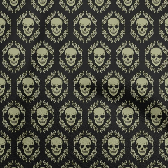 oneOone Polyester Spandex Black Fabric Skull Craft Projects Decor Fabric Printed By The Yard 56 Inch Wide-aA