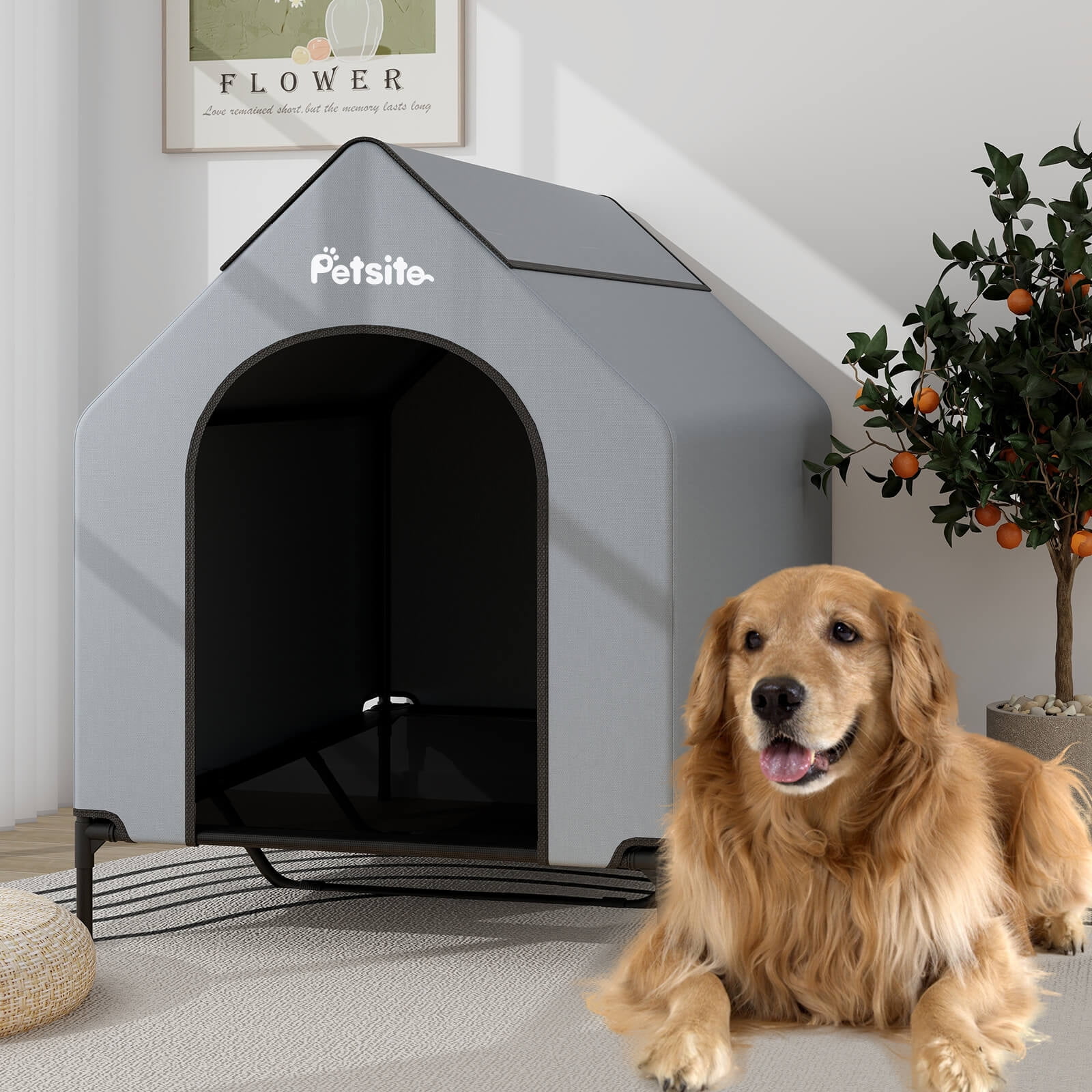 Infans 52" Elevated Dog House for Large Breeds Large Pet House w/ Ventilated Windows
