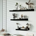 thumbnail image 2 of KAIWIN Black Wood Floating Shelves Set of 3 (24/16/10In) - Wall Mounted Storage & Decor for Home, 2 of 5