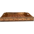 thumbnail image 2 of 18 Inch Handcrafted Rectangular Mango Wood Decorative Serving Tray, Rivet Accents, Metal Trim, Natural Brown - Saltoro Sherpi, 2 of 5