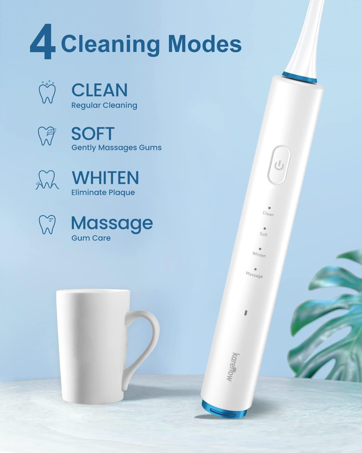 Karenow Electric Toothbrush, 8 Brush Heads, 4 Modes, One Charge for 60 Days, 40000 VPM Rechargeable Power Toothbrush, IPX7 Waterproof Electric Toothbrush for Adults